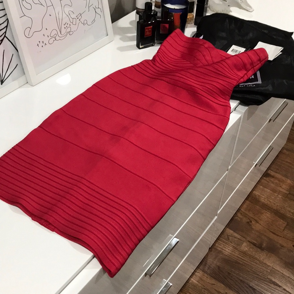 Herve Leger Strapless Red Bandage Dress